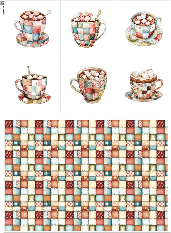Patchwork Hot Cocoa Cotton Fabric Panel – 6 Designs + Bonus Sheet 29.5×19.6 inch by FabricsTown