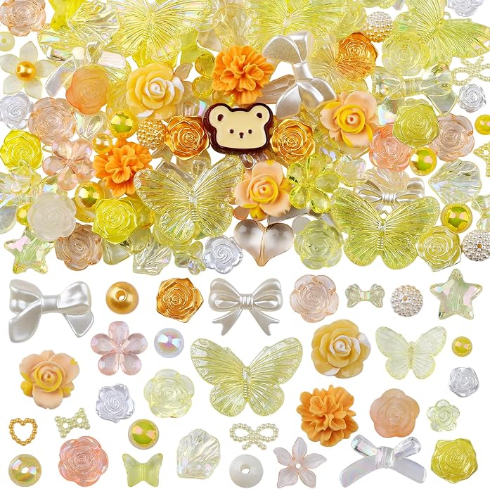 350 Pieces 3D Resin ABS Colorful Rose Flower Bows Butterfly Charms by ShowNow