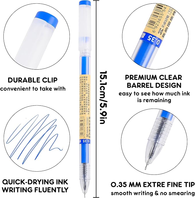 Japanese Style Black Blue Gel Ink Pens, 0.35mm Extra Fine Point, No Smudge - Image 3