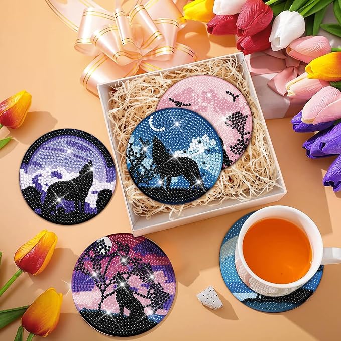 Cumule 8 Pcs Wolves Diamond Art Coasters Kits - Image 7
