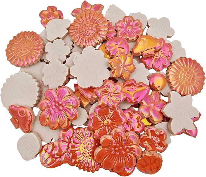 500g/1.1lb Ceramic Mosaic Tiles Mixed Shapes of Flowers, Mushrooms - Image 9