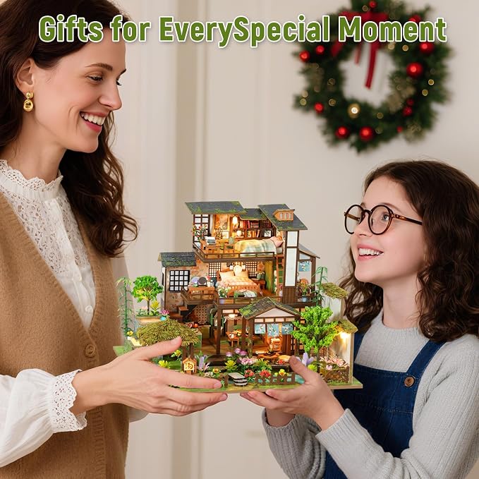 DIY Miniature House Kit with LED Lights, Bamboo Spring Courtyard Wooden Mini - Image 5