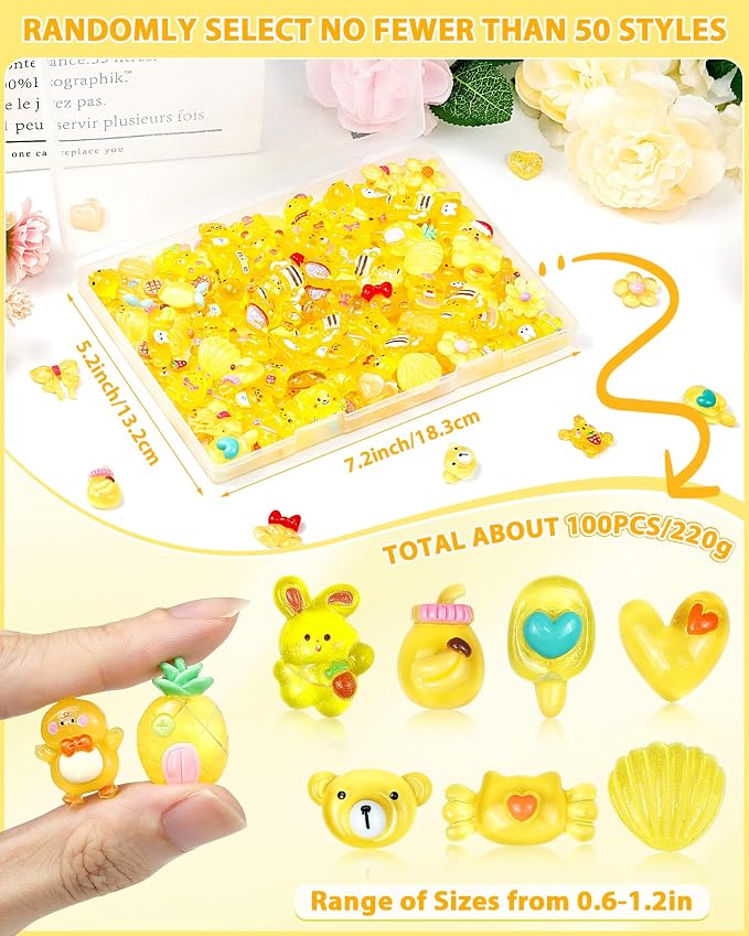 FIVEIZERO 100PCS Cute Slime Charms, Kawaii Flatback Resin Charms | 50+ Unique - Image 2