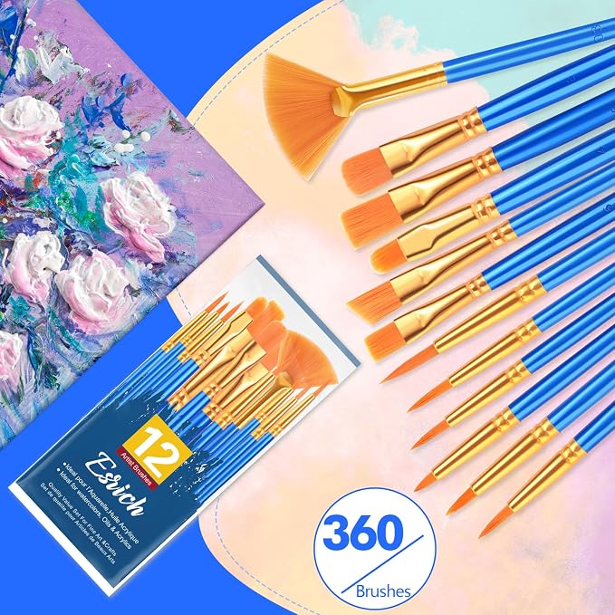 ESRICH Paint Brushes Set, 30 Pack/360 Pcs Nylon Hair Round-Pointed Tip Paint - Image 5