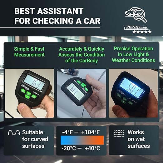 Paint Thickness Gauge CM-224Auto 2025 | Goating Thickness Meter, Digital Paint Depth Gauge for Cars, Al/Fe+Zinc Detection, Auto Calibration, 0.1 μm/0.01 mil Resolution, Large LCD