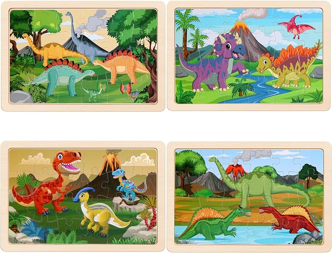 Wooden Puzzles Dinosaur Toys for Kids Ages 3-5, Preschool Educational Brain - Image 2