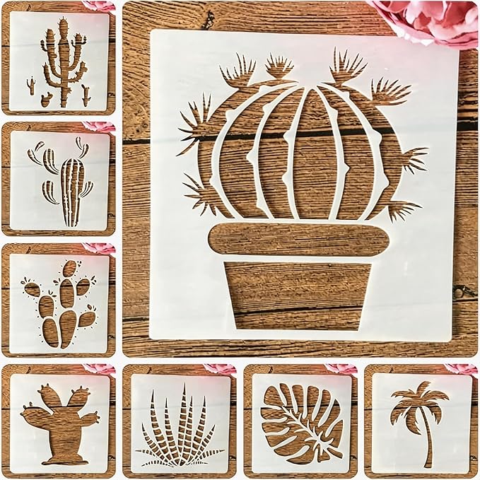 TIAMECH 8 Pcs Reusable Succulent Plants Cactus Stencils by TIAMECH