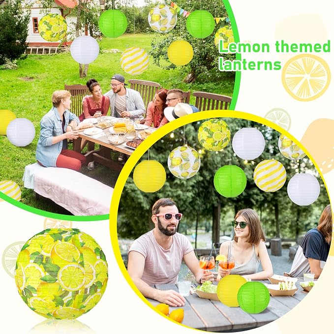 Panelee 12 Pcs Summer Lemon Party Decorations Paper Lanterns Round Hanging - Image 6