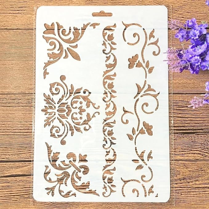 TIAMECH A4 Reusable Floral Edge Line Stencil by TIAMECH