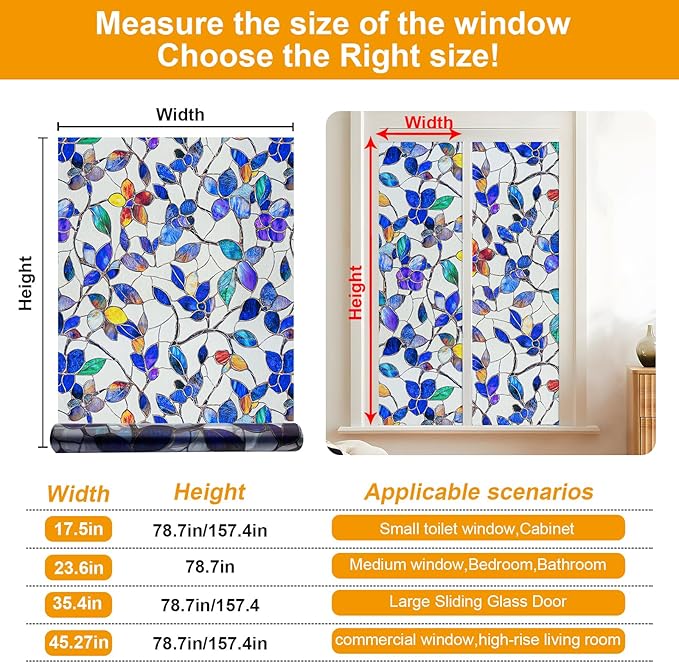 Countewol Colorful Leaf Static Cling Window Film Frosted Stained Glass Privacy - Image 2