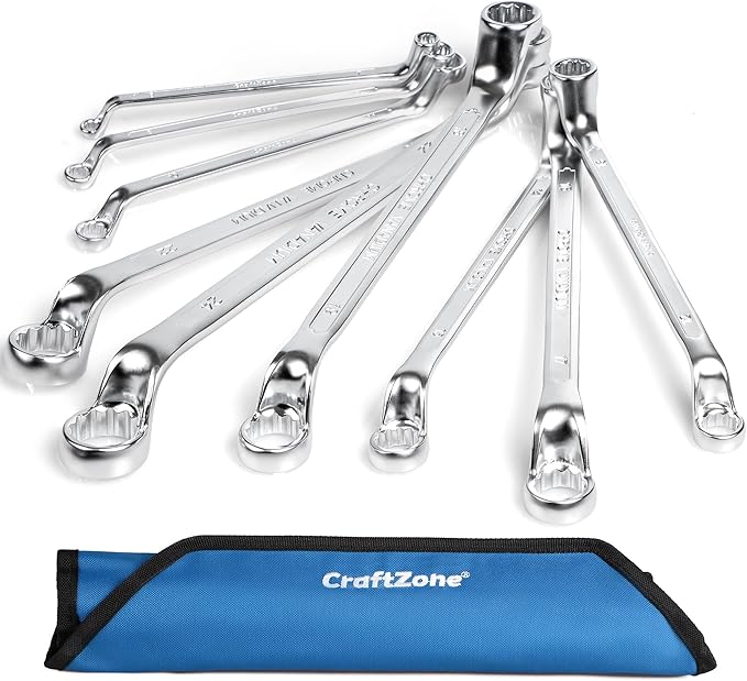 Ratchet Wrenches Set 9 PC Metric 6-24mm Ratcheting Wrench Set Double Offset Box End Spanner CR-V Steel with Rolling Pouch