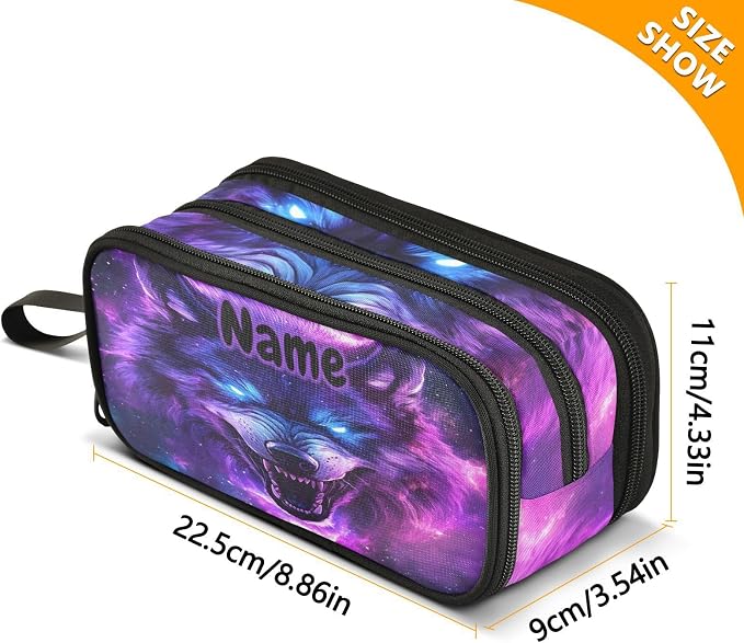 Custom Blue Eyes Wolf Purple Galaxy Pencil Case Box Boys Girls Personalized - Image 7
