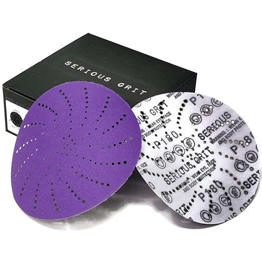 6-Inch 180 Grit Ceramic Multi-Hole Hook & Loop Sanding Discs - Advanced Grain for Fast Cutting & Long Life - Film-Backed Universal Fit Sandpaper for 6-in Sanders - 50 Pack Box
