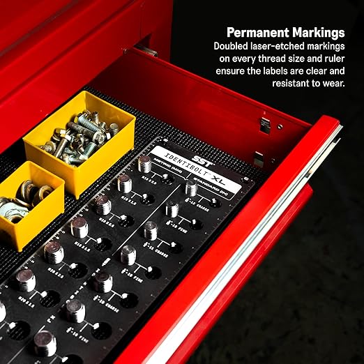 SST - Identibolt XL - Threadchecker for Large Sized Nuts and Bolts - Imperial SAE and Metric Threads - 20 Nuts & Bolts Identifier - from 9/16" to 1" & 16mm to 24mm - in. and Cm. Rulers - Made in USA