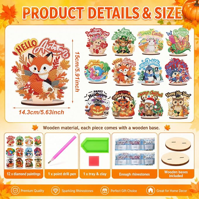 YooNotee 12 Sets Interchangeable Seasonal Diamond Art Tabletop Decorations - Image 2
