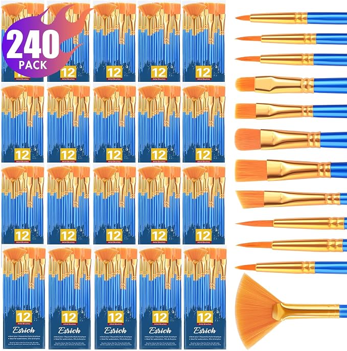 ESRICH Paint Brushes Set, 20 Pack 240 Pcs Nylon Hair Paintbrushes Round-Pointed by ESRICH