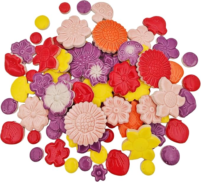 500g/1.1lb Ceramic Mosaic Tiles Mixed Shapes of Flowers, Mushrooms by Unknown