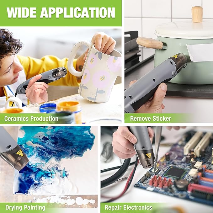 WORKPRO Heat Gun, 400W Mini Hot Air Gun with Reflector Nozzle, 2 Temp Settings 482℉(250℃)/842℉(450℃) and 5.9ft Long Cable Overload Protection for Craft Embossing, Shrink Wrapping PVC, Drying Paint