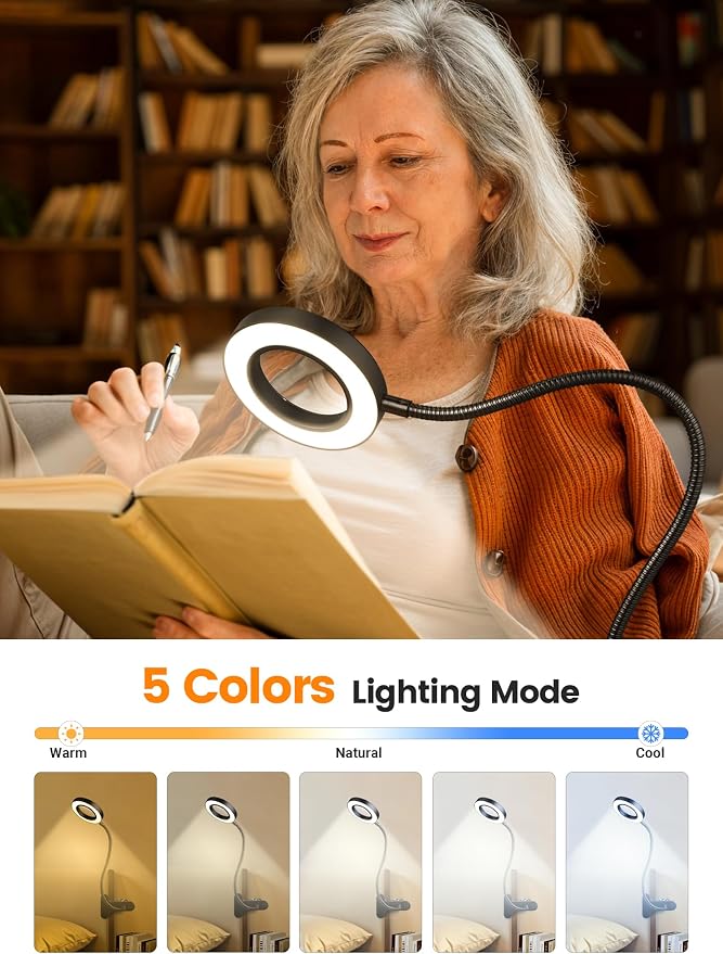10X Magnifying Glass with Light, 5 Colors+10 Brightness Reading Lamp, 58 LED - Image 3