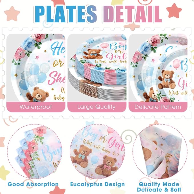 Pickmesh 400 Pcs Bear Gender Reveal Party Supplies Decorations Include Pink - Image 3