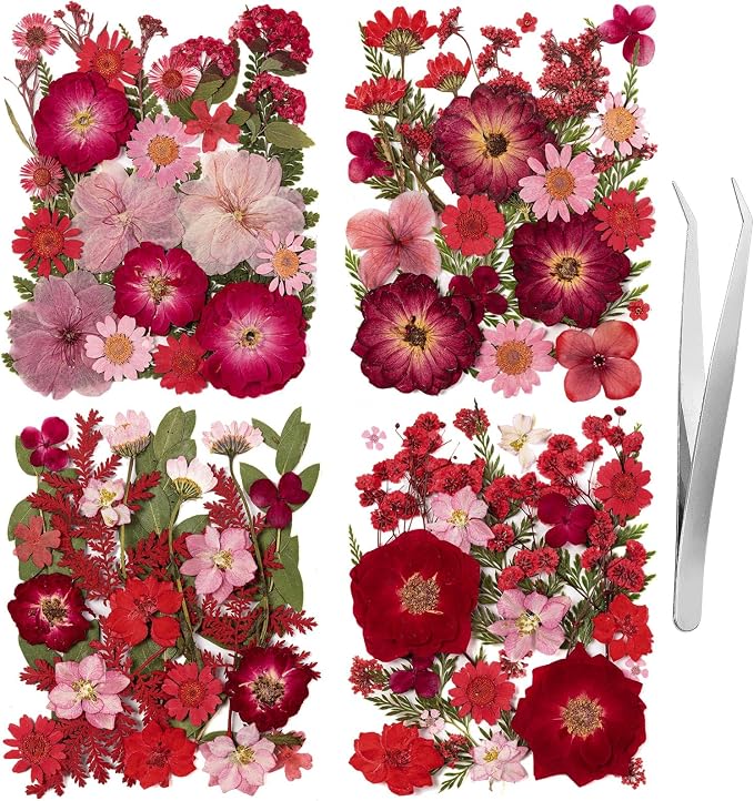101 PCS Red Dried Pressed Flowers by LGFMGWH