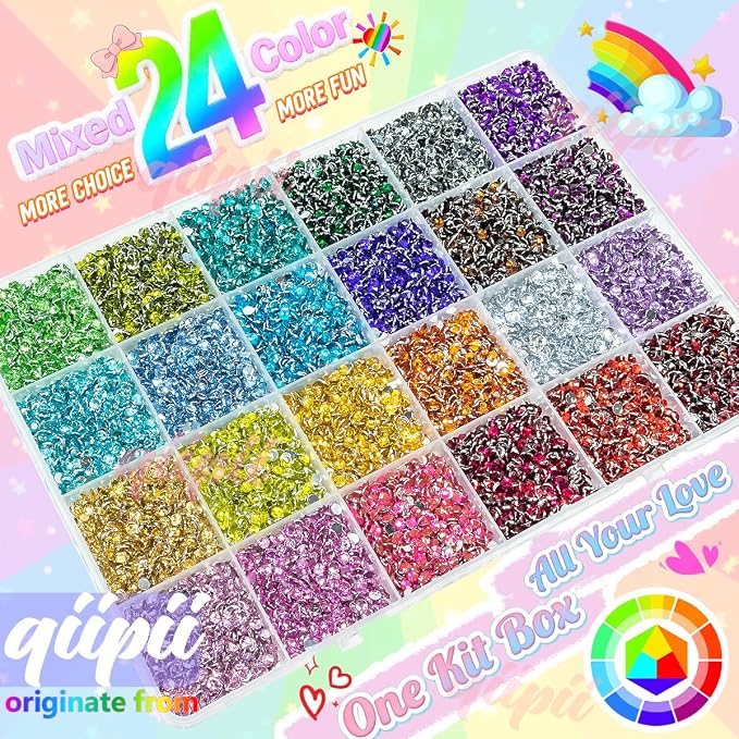 qiipii 24 Color 13800pcs 3mm Crystal Resin Rhinestones - Image 2