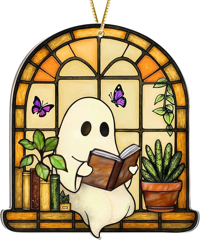 Halloween Faux Stained Glass Ghost Ornaments Acrylic, Halloween Decor Cute by Boyese