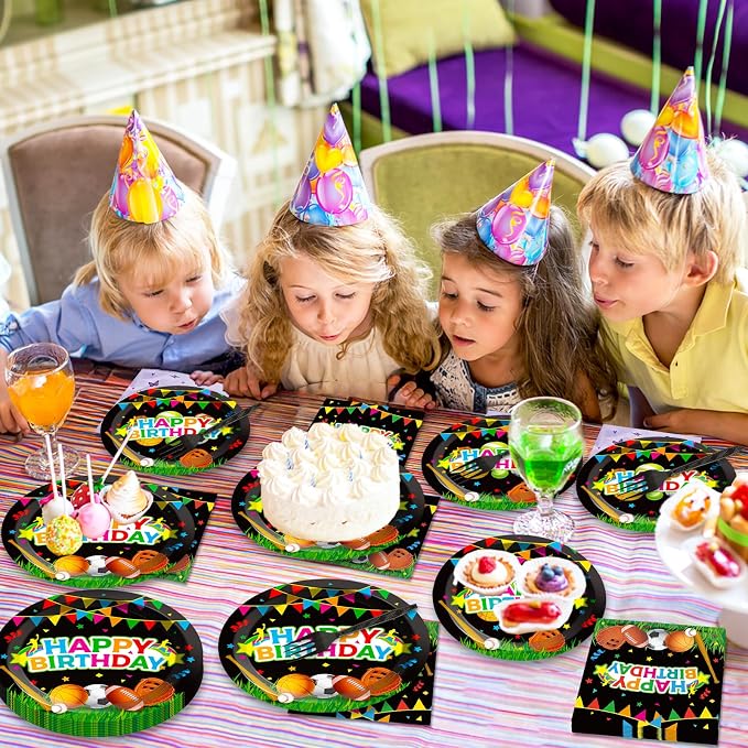 200 pcs Happy Birthday Party Plates and Napkins Kit Sports Themed Birthday - Image 7