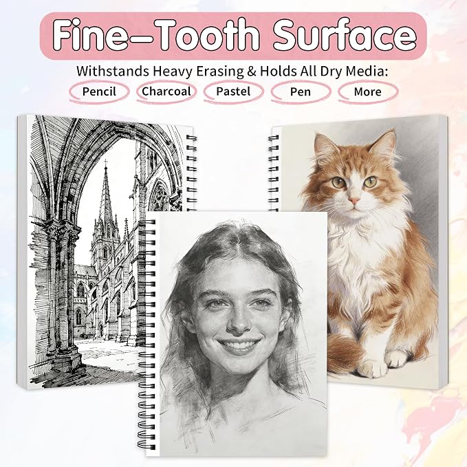 FIXSMITH 9"X12" Pink Sketch Book, 400 Sheets Spiral Sketchbook, Acid Free - Image 5