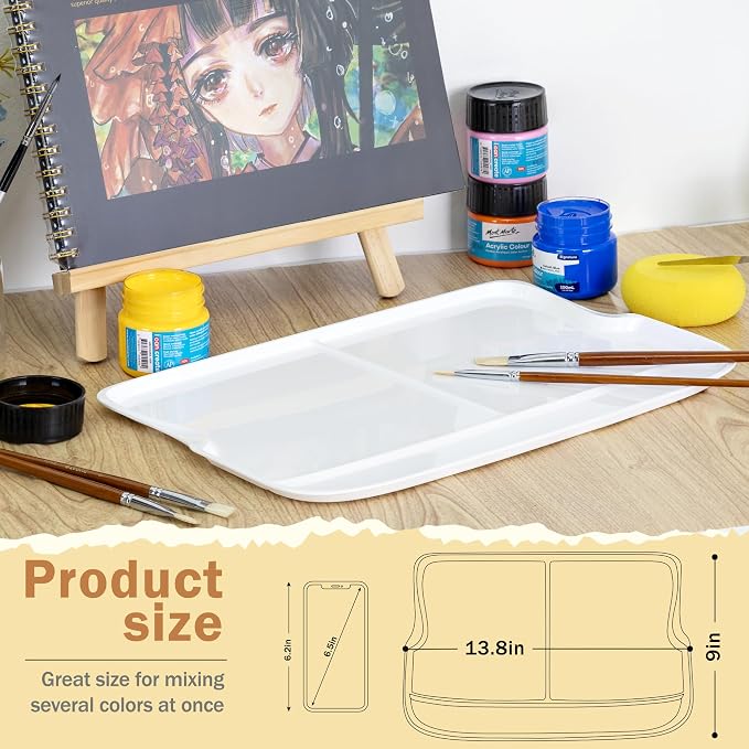 DUGATO Rectangular Plastic Paint Palette, 13.8 x 9 in | 3 Large Mixing Wells - Image 2