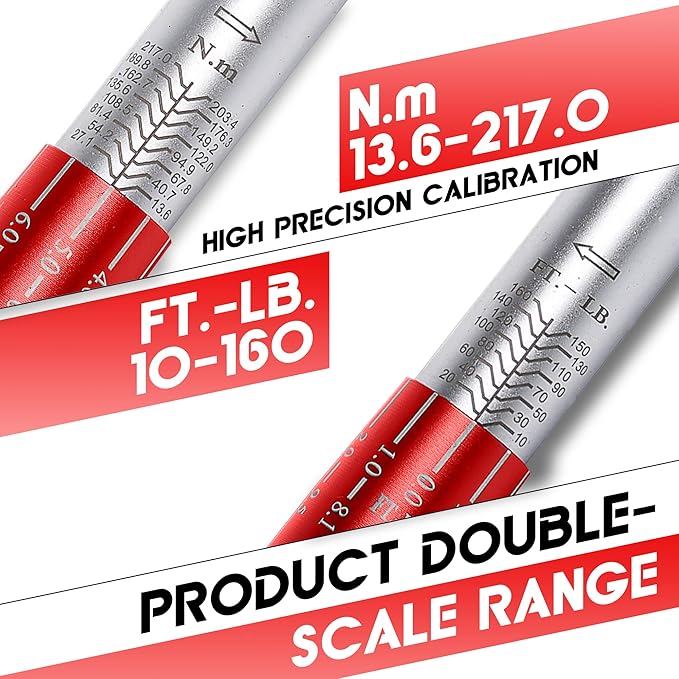 1/2-Inch Drive Click Torque Wrench, Torque Wrench 1/2 Drive 10-160FT.LB/13.6-217N.M with a XIPE Storage Tray, Red