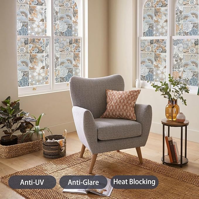 DKTIE Vintage Nature Art Tile Seamless Pattern Bathroom Window Privacy Film - Image 3