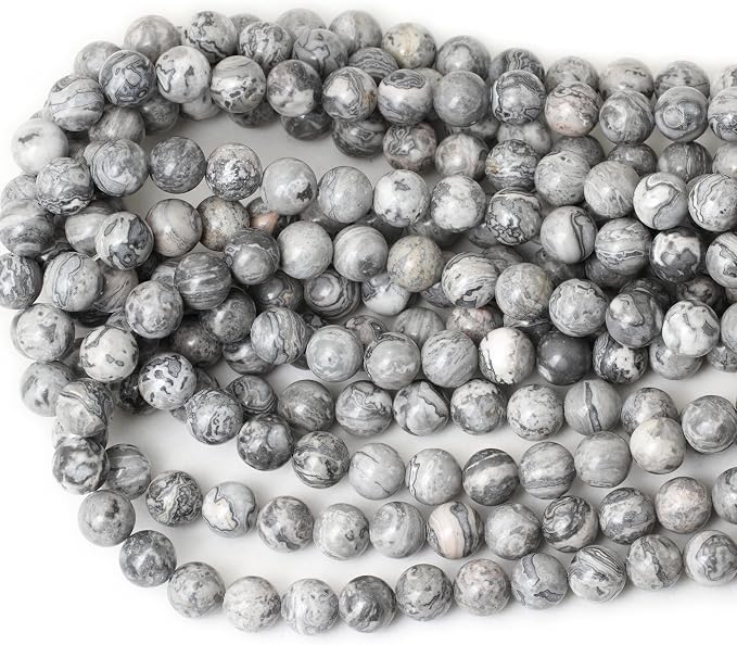 35PCS 10mm Natural Map Stone Round Loose Beads - Image 3