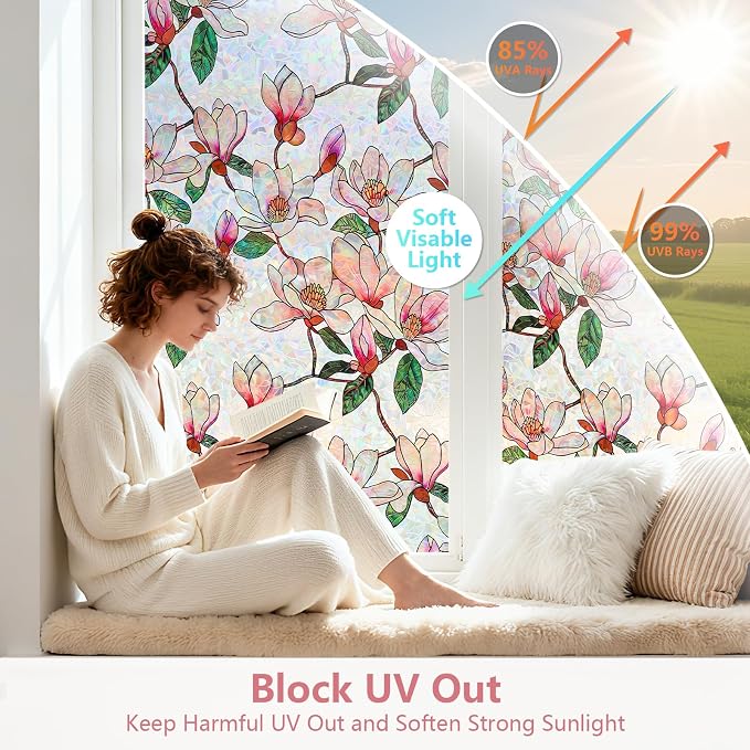Kromapolis Window Privacy Film, Stained Glass Sticker Floral Window Clings - Image 2