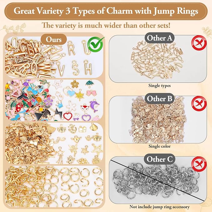 Modacraft 302Pcs Charms for Jewelry Making, Bulk Assorted, KC Gold, For DIY - Image 2