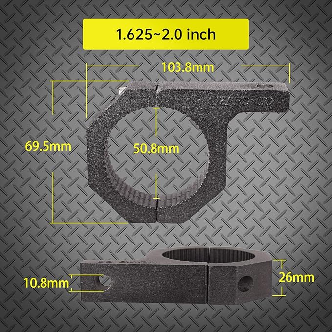 Roll Bar Clamp -2Pack, Tube Clamp 1.625inch 1.75inch 1.875inch 2.0inch Light Bar Mounting Bracket Available Diameter Round Horizontal Bar for ATV UTV Whip Flag Mount(1.625~2.0" Clamp)