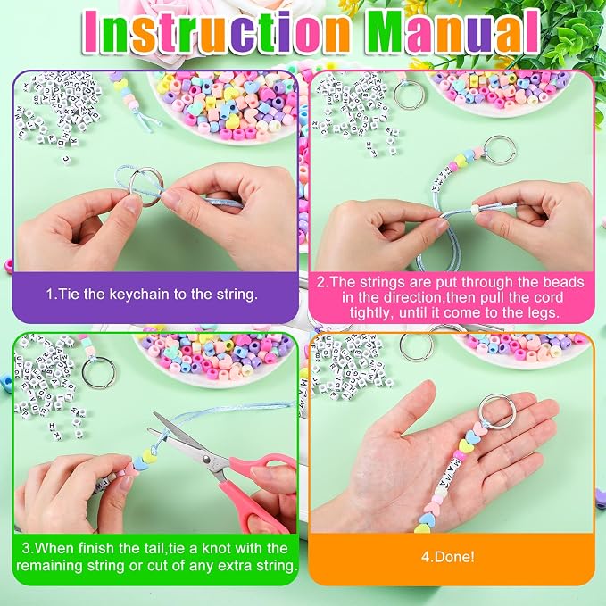 Landical 564 Pcs DIY Bead Keychain Kit Key Chain Making Craft Adjustable Letter - Image 2