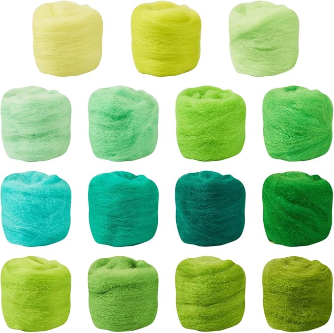 FASHEWELRY 2.6 OZ Nature Wool Roving Set Green Theme Needle Felting Wool Roving - Image 7