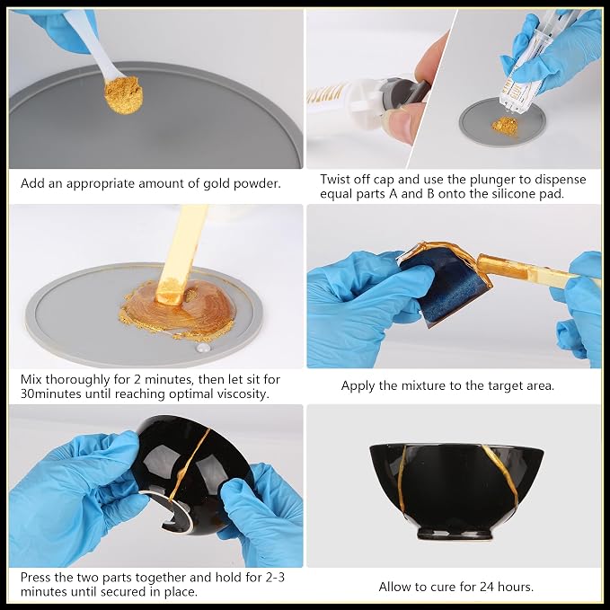 iienjoy Kintsugi Repair Kit, 4 Colors Food Safe Kintsugi Kit Repairs Broken - Image 5