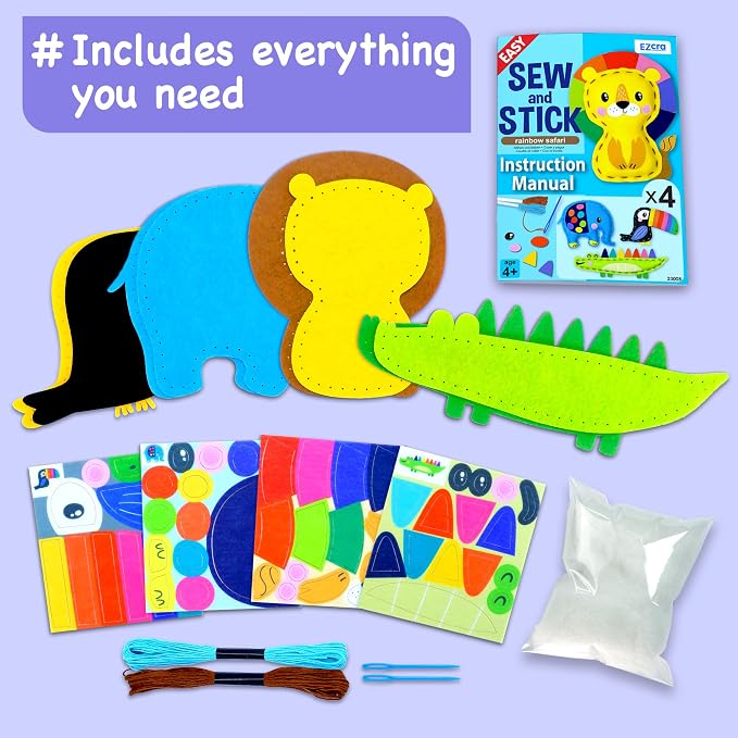 EZCRA Safari Animal Sewing Kit for Kids Ages 4-8 - Image 3