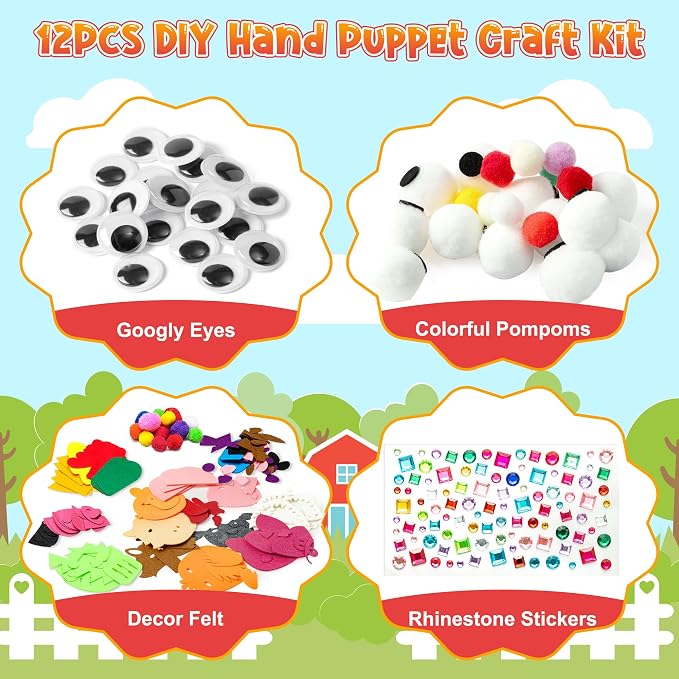 WATINC 12Pcs Hand Puppet Making Kit, Art Craft Felt Sock Puppet Toys, Creative - Image 2