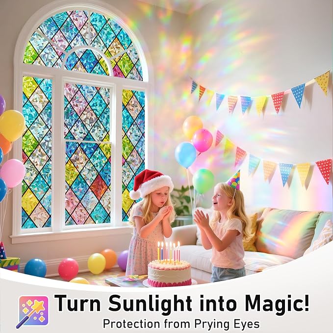 Sunbaby Window Privacy Film Stained Glass, Static Cling Decorative Rainbow - Image 2