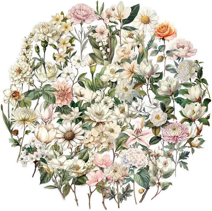 50Pcs White Flower Stickers Transparent Aesthetic Flowers Stickers - Image 6
