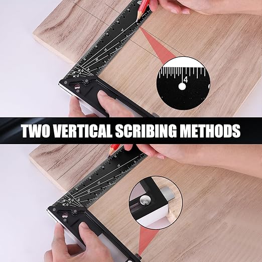 12 Inch Framing Square Carpenter Square, Tri Square Tool, Try Square for Woodworking, T Square Ruler, L Square Ruler, Right Angle Ruler，Framing Tools, Anodized Ruler Body, Black & Black