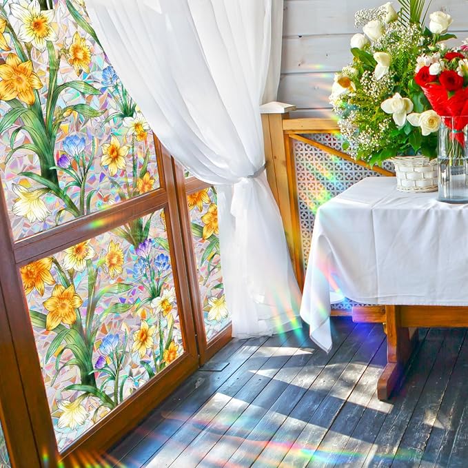 Daffodil Faux Stained Glass Window Film, Static Cling Window Film Decorative - Image 4