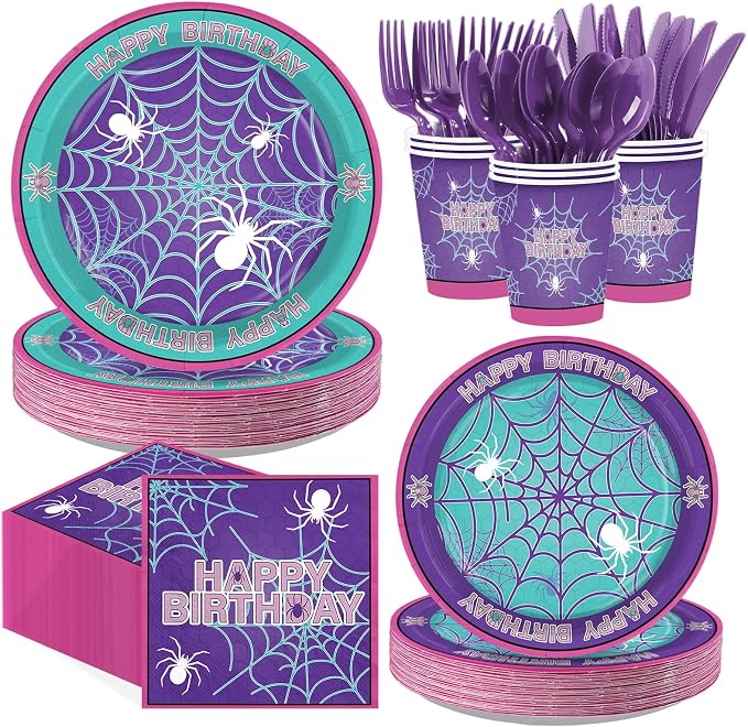 168Pcs Purple Spider Birthday Party Decorations by Greencian