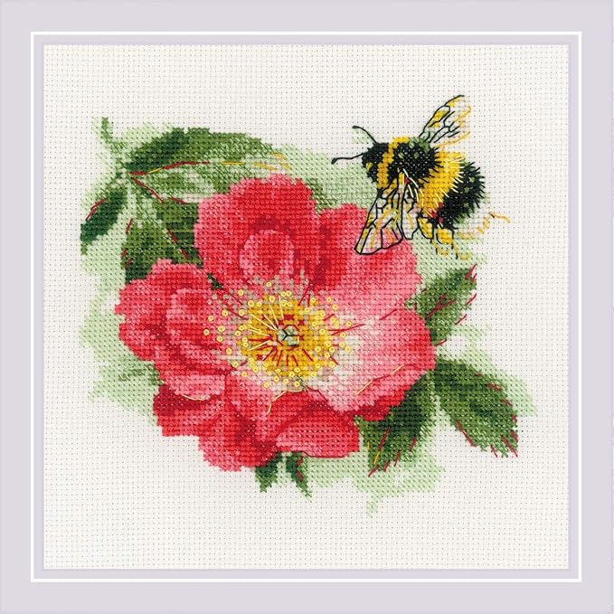 RIOLIS - Furry Bumblebee 2210, Animals Cross Stitch Kits 6"x6", Flowers Cross by RIOLIS