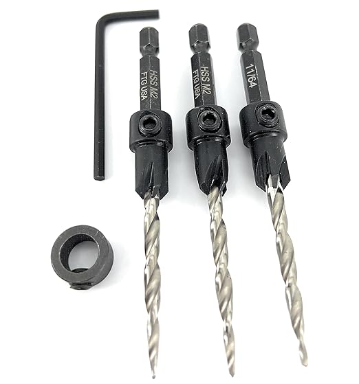 FTG USA Countersink Drill Bit Set for Wood with Tapered Drill Bit 3 Pc #8 (11/64")