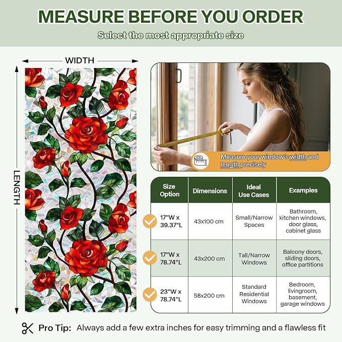 Stain Glass Window Film, Rose Floral Privacy Film - Image 7