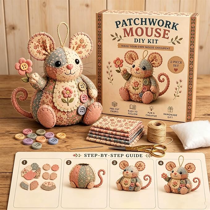 Patchwork Mouse DIY Kit, Handmade Sewing Craft Kit - Image 3